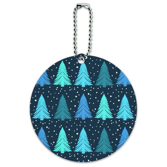 Snowy Christmas Trees Pattern  Round Luggage ID Tag Card Suitcase Carry-On