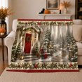 thumbnail image 1 of Snowy Cottage Christmas Wreath Winter Holiday Festive, Festive Holiday Scene, Warm Flannel Blanket for Living Room and Reading Nook, Art Lovers Christmas Gift, Festive Home Decor, 1 of 7