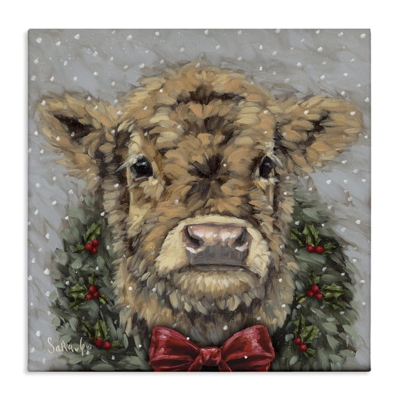 Stupell Industries Snowy Day Christmas Cow Canvas Wall Art, design by Sara G. Designs