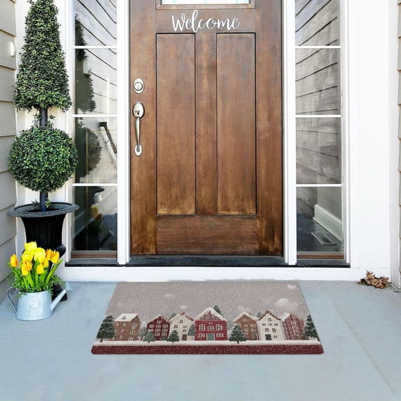 Snowy Day Christmas Street View Doormats Welcome Mats Gate Pads Entryway Outdoor 32" x 20"