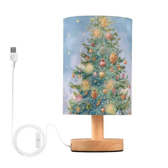 Snowy Day Whimsical Christmas Tree Table Lamp with USB Port LED Warm Light Lamp Night Light Home Decor