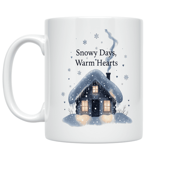 Snowy Days Warm Hearts - Winter Comfort Enthusiast - 11 oz Ceramic Coffee Mug