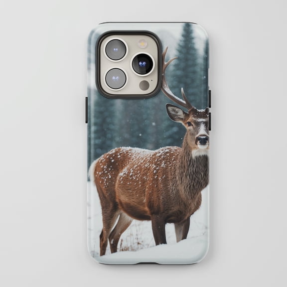 Snowy Deer For All iPhone Series Tough Phone Case Winter Wildlife Multi-color