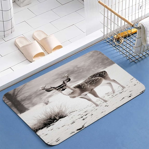 Snowy Deer Landscape Diatomite Bath Mats Bathroom Absorbent Anti Slip Floor Mat Foot Carpet Quick Dry Shower Toilet Rug Doormat Washable