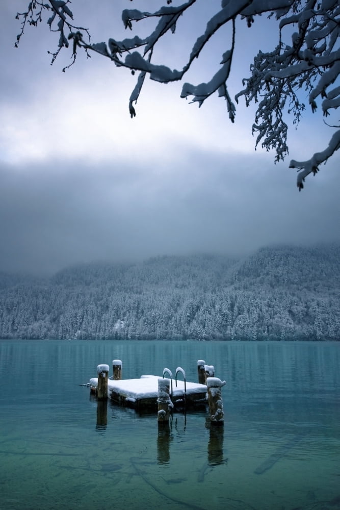 Snowy Dock Floating In Lake BellinghamWashingtonUsa Canvas Art - Blake Kent Design Pics (24 x 38)