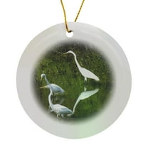 3drose, Snowy Egrets, Circle Porcelain Ornament