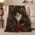 thumbnail image 1 of Snowy Evergreen Tuxedo Cat Among, Festive Pet Portrait Pattern, Warm Flannel Blanket for Living Room and Reading Nook, Cat Lovers Appreciation Gift, Pet Lover Home Decor, 1 of 9