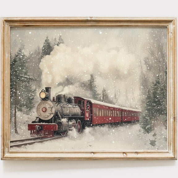 Snowy Express Train Art Print Festive Holiday Home Decor