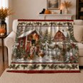 thumbnail image 1 of Snowy Farm Red Shed Cardinal Rustic Winter Scene, Festive Holiday Scene, Warm Flannel Blanket for Ranch House and Living Room, Horse Lovers Housewarming Gift, Rustic Home Decor, 1 of 9