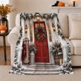 thumbnail image 1 of Snowy Farmhouse Christmas Porch Red Door Evergreen Wreath, Festive Holiday Scene, Warm Flannel Blanket for Ranch House and Living Room, Art Lovers Christmas Gift, Festive Home Decor, 1 of 9