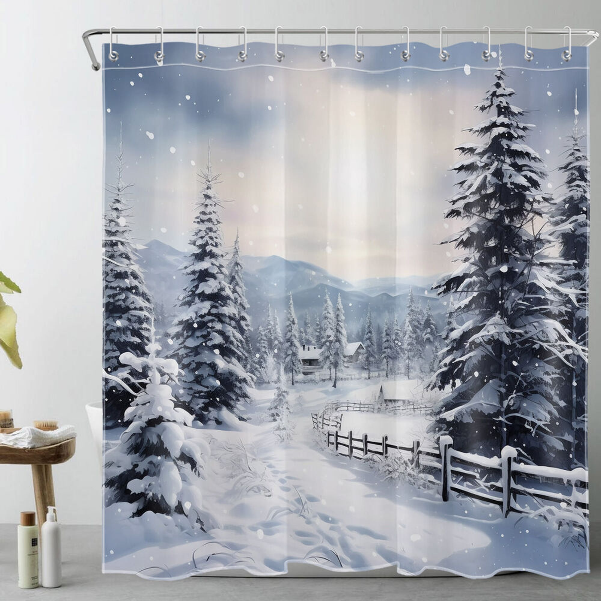 Snowy Farmhouse Winter Wonderland Shower Curtain for Your Bathroom