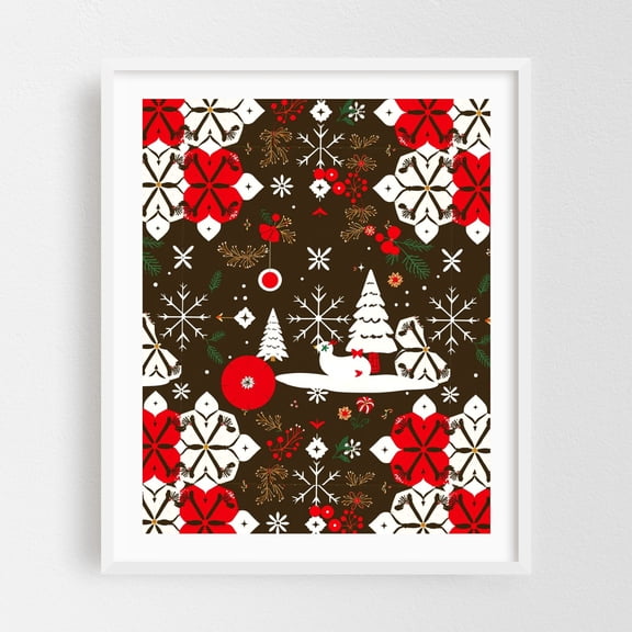 Snowy Festivities Pattern - India Digital Art Winter Snow Pattern Floral Scenic White Framed Wall Art Print 11 x 14 inches