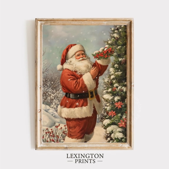 Snowy Floral Santa Christmas Classic Cute Red Wildflower Poster, Eye ...