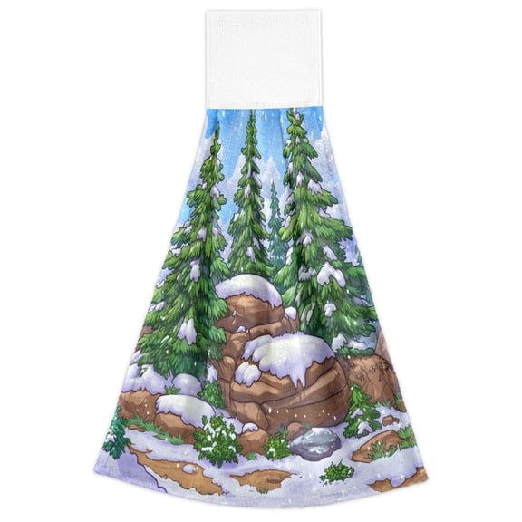 Snowy Forest 2 Pack 14''x18'' Hand Towels Soft Coral Fleece Quick Dry Hook and Loop for Kitchen Bathroom