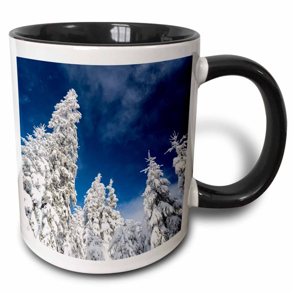 3drose, Snowy Forest in the Np Bavarian Forest in Winter. Bavaria, Germany, 11oz Two-tone Black Mug