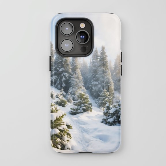 Snowy Forest Path iPhone Series Protective Phone Case Nature Winter White