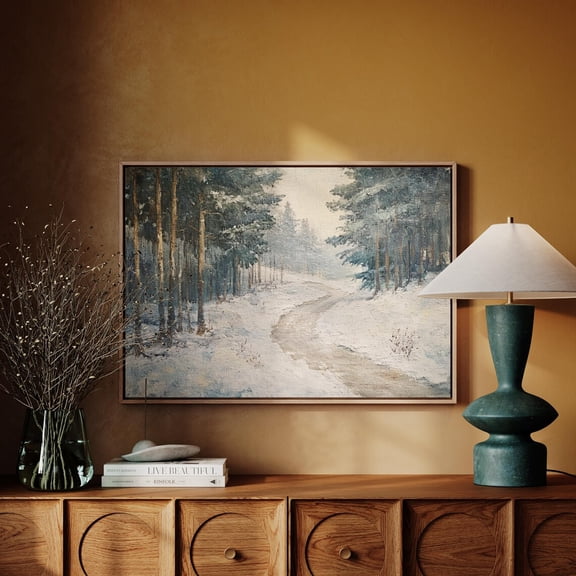 Snowy Forest Pathway Art - Tranquil Winter Scene With Frosty Trees, Rustic Nature Wall Decor For Cozy Seasonal Spaces Wall Art, Modern Wall Decor, 8x12 UNFRAMED