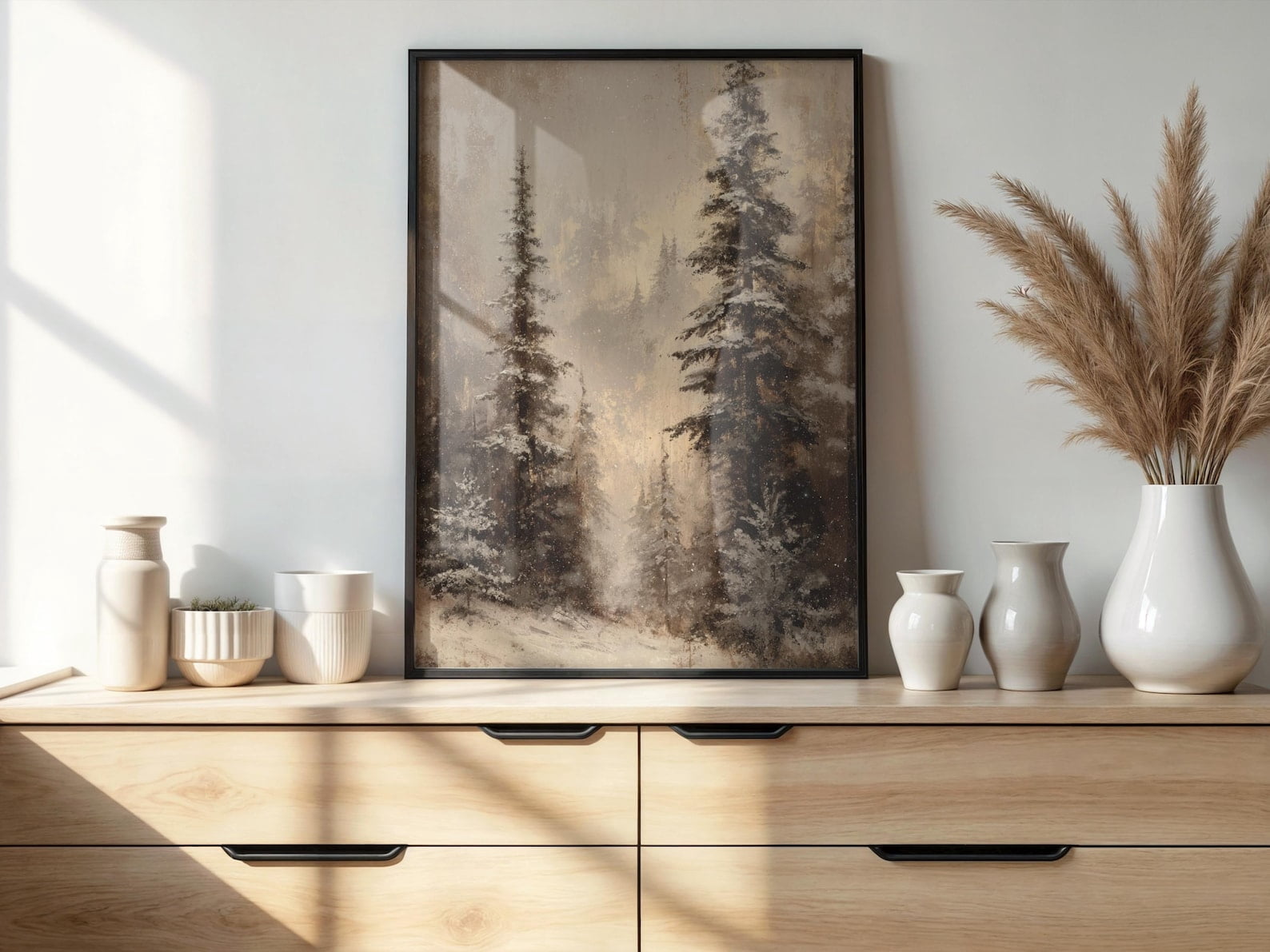 Snowy Forest Print Winter Landscape Wall Art | Christmas Pine Trees ...