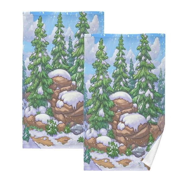 Snowy Forest Set of 2 Pure Cotton Towels, 16'' x 28'', Highly Absorbent and Soft