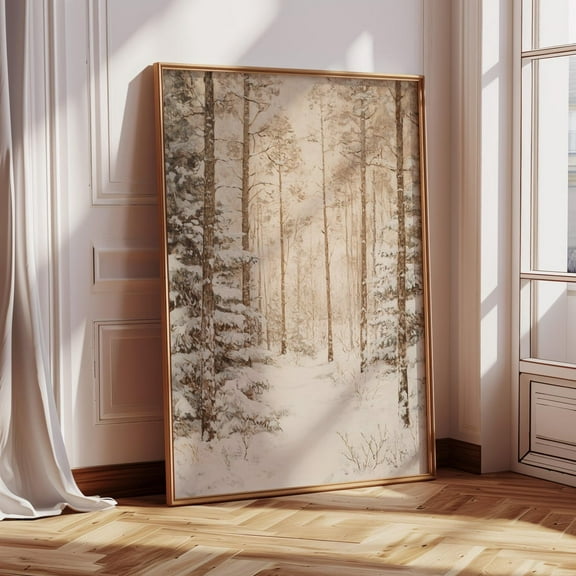 Snowy Forest Trail In Winter Light – Peaceful Woodland Landscape Art Print Wall Art, Modern Wall Decor, 8x12 UNFRAMED
