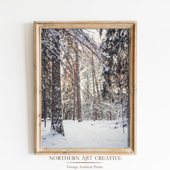 Snowy Forest Wall Decor, Winter Farmhouse Wall Art, Cold Mood Trees,, Snowy Landscape Home Decor #2472, Unframed Poster Size 8x12