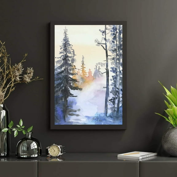 Snowy Forest Watercolor Print From Original, Winter Snow Artwork 40 x 30