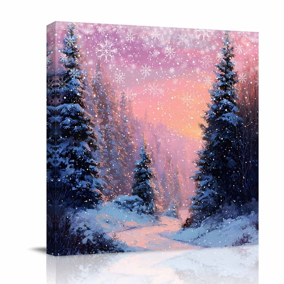 Snowy Forests Canvas Wall Art for Living Room, Dreamy Winter Snowfields Snowflakes Poster Print Painting for Bedroom Office Home Decoration Wall Pictures Prepare To Hang 8"x8"