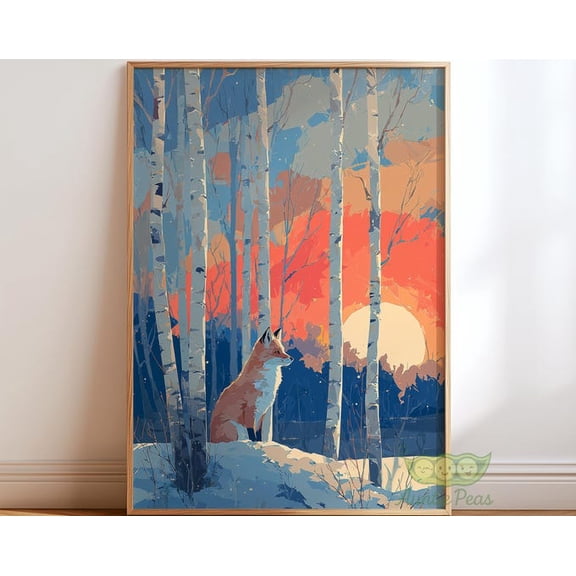 Snowy Fox Winter Woodland Wall Art Print
