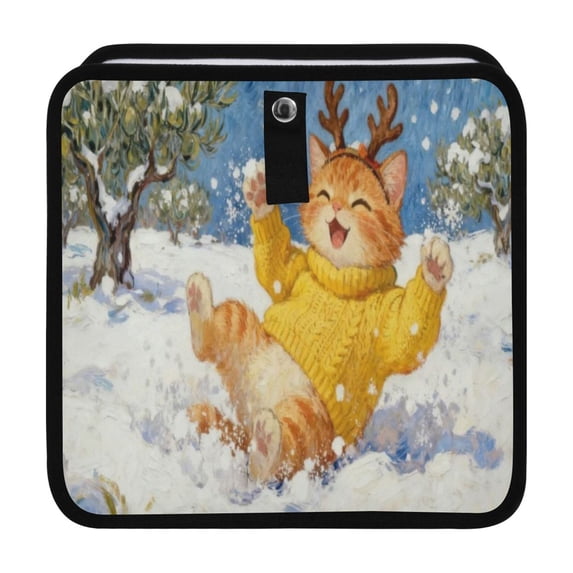 Snowy Fun Kitten Car Dumpster Leakproof Trash Can Organizer Waterproof Garbage Bin 8.66x8.66x5.9in Oxford Cloth
