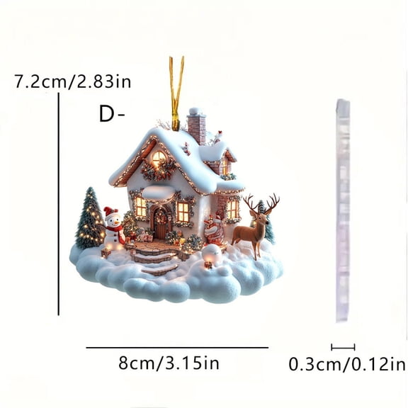 Snowy Gingerbread House Acrylic Christmas Ornament Hanging Pendant Tree Decor Design D