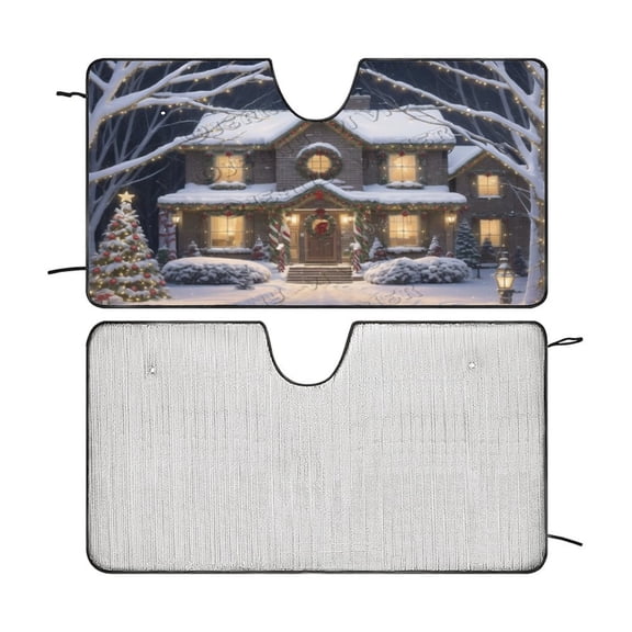 Snowy House & Snowman Funny Windshield Sun Shade for Car SUV Truck Car Sun Shade Windshield, Car Shades for Front Windows, Sunshade for Car Windshield 51"x28"