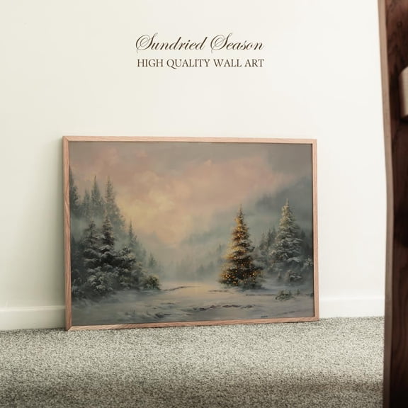 Snowy Kristmas Tree Forest Wall Art, Rustic Winter Landscape Print, Cozy Cabin Decor, Farmhouse Style For Living Room Or Hallway Warm Present Vintage UNFRAMED Poster Size 16x24