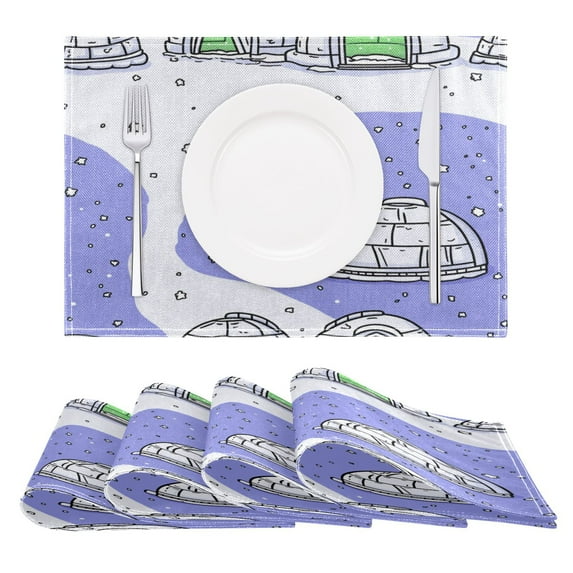 Snowy Landscape Reversible Placemat Non Slip Coffee Mat 18x12 Inch for Dining, Kitchen, Coffee