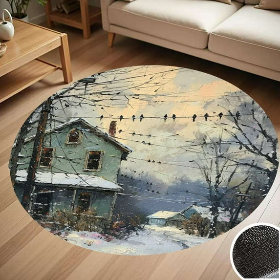 Snowy Lane Country House Round Carpet Living Room Bedroom Home Decoration Coffee Table Mat Lounge Rug Chair Mats