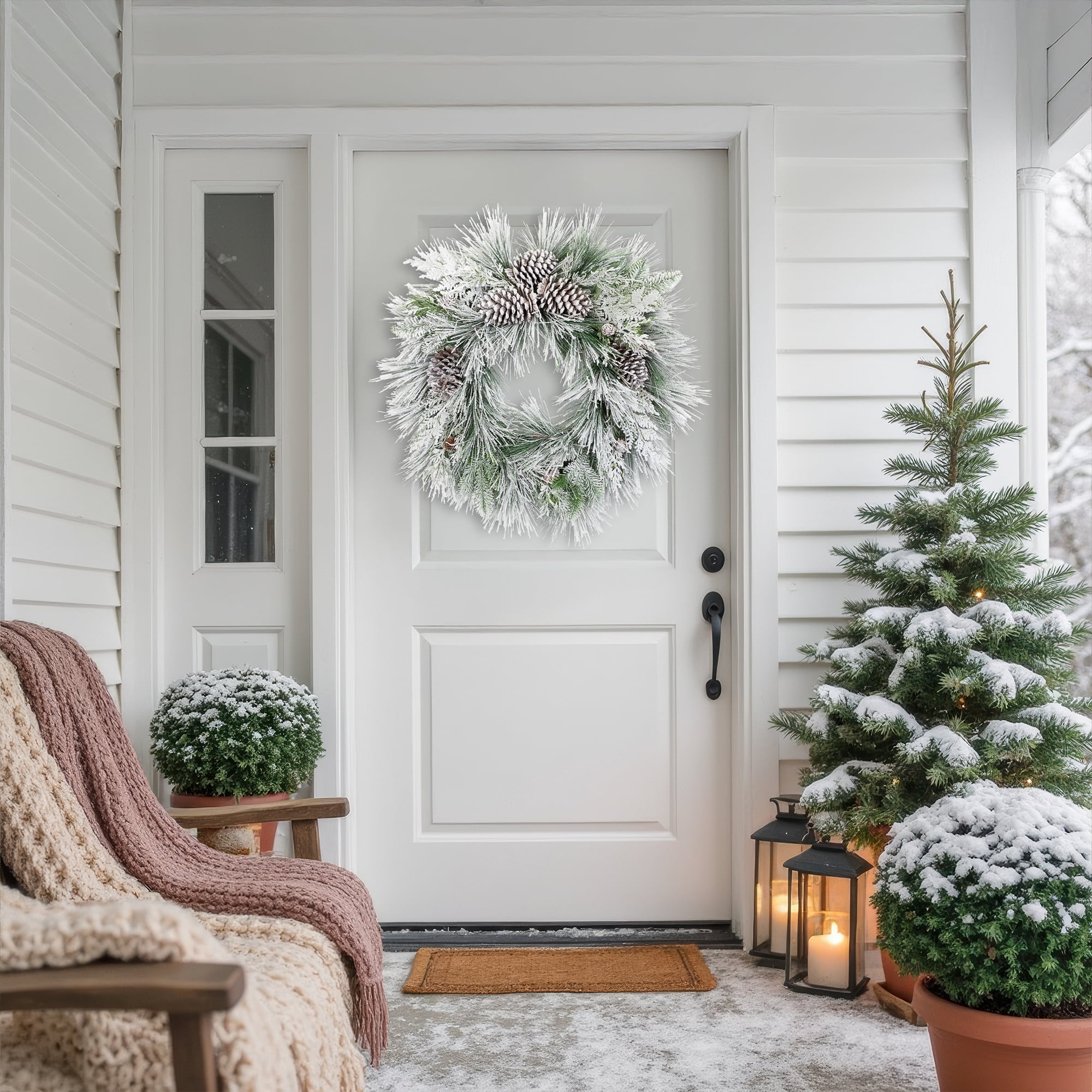 Snowy Long Needle Pine and Pinecone Artificial Christmas Wreath - 26" - Unlit
