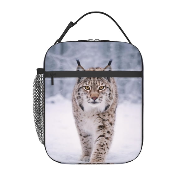 Snowy Lynx Wildlife Art Lunch Bag Portable Thermal Lunch Box for Men and Women