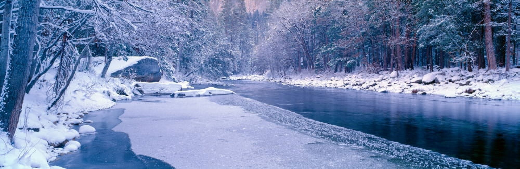 Snowy Merced River in Yosemite California Canvas Art - Panoramic Images (36 x 12)