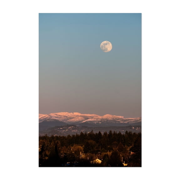 Snowy Moonscape - Photography Moon Landscape Night Sky Mountain Scenic Nature Winter Unframed Wall Art Print 32 x 48 inches