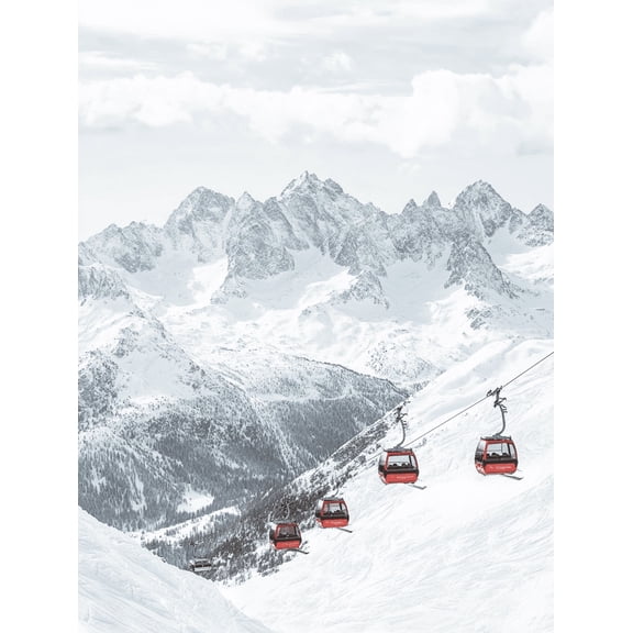 Snowy Mountain Cable Car Canvas Print/Wall Art Perfect for Living Room Bedroom Office Hotel and Ski Lodge Decor