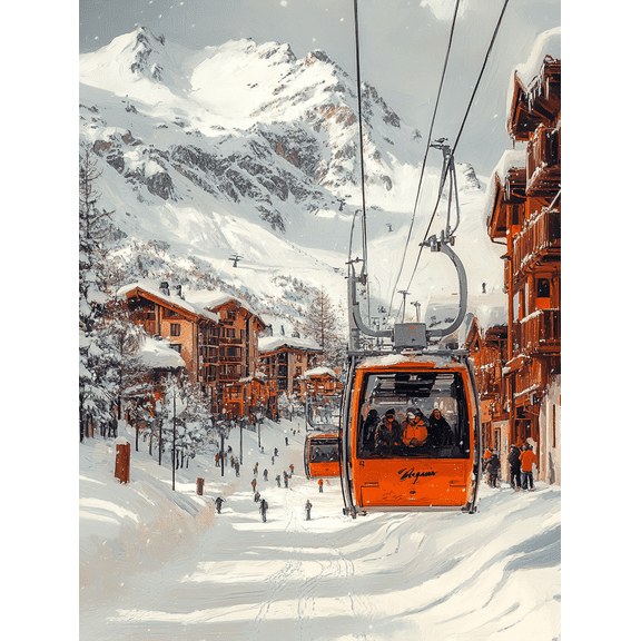 Snowy Mountain Cable Car Canvas Print/Wall Art Perfect for Living RoomSki Lodge Office Hotel Decor