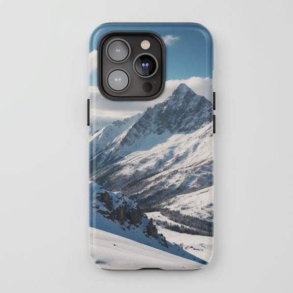 Snowy Mountain For All iPhone Series Protective Phone Case Winter Landscape Blue White Gray