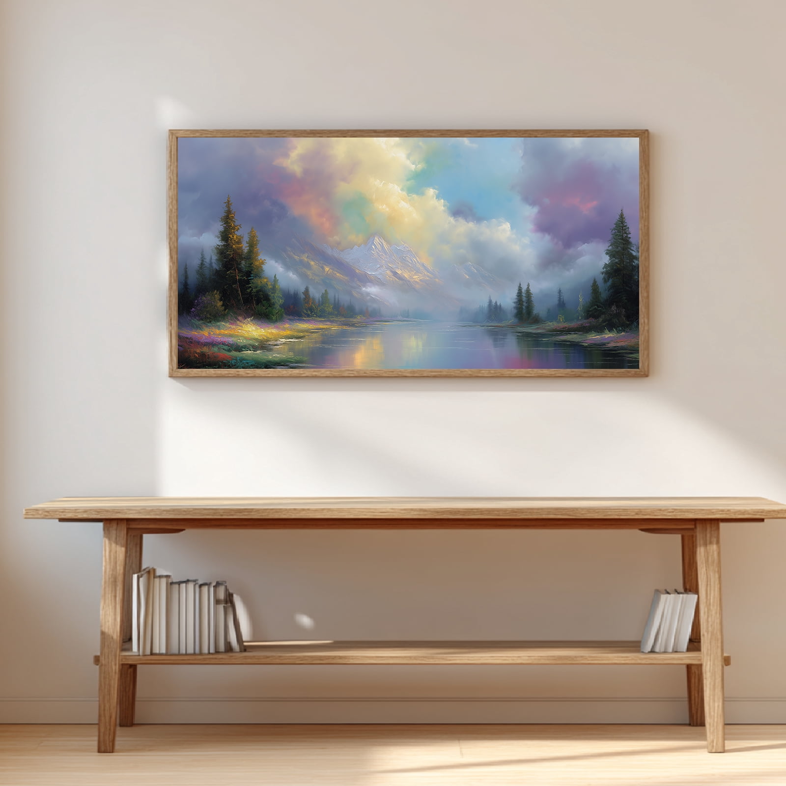 Snowy Mountain Lake Abstract Landscape Canvas Painting Nature Wall Art ...