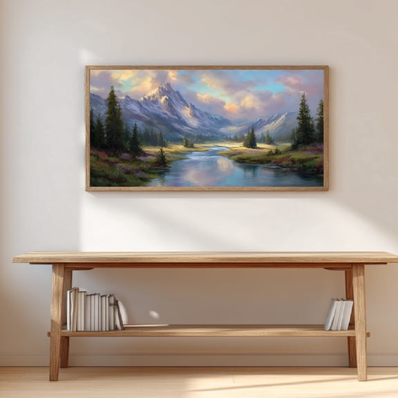 Snowy Mountain Lake Abstract Landscape Canvas Painting Nature Wall Art for Living Room Bedroom Decoration, Poster Print, Frameless