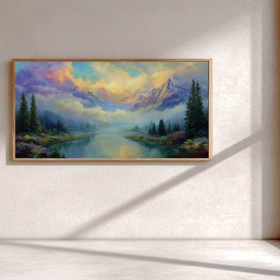Snowy Mountain Lake Abstract Landscape Canvas Painting Nature Wall Art for Living Room Bedroom Decoration, Poster Print, Frameless