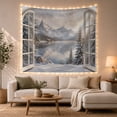 thumbnail image 1 of Snowy Mountain Lake Beyond Open White Shutters, Serene Rustic for Nature Lovers, Alpine Landscape Decor, Housewarming Gift, Tapestry Wall Hanging for Bedroom and Living Room, 1 of 7