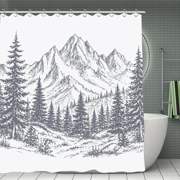Snowy Mountain Range Print Shower Curtain 70.8×70.8Inch,Modern Fabric Waterproof Polyester Bathroom Home Decor Set with Hooks