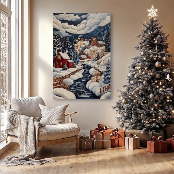 Snowy Mountain River Wall Art Winter Countryside Poster Serene Winter Landscape Poster Festive Decor Gift Ready To Hang, Unframed Poster Size 8x12