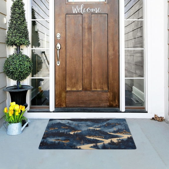Snowy Mountain Village Versatile Absorbent Door Mat, Non-Slip, Easy to Clean 32''x20''