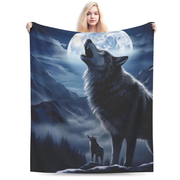 Snowy Mountain Wolf Blanket Gifts Moonlit Night Wolves Flannel Throw Blankets 50x40