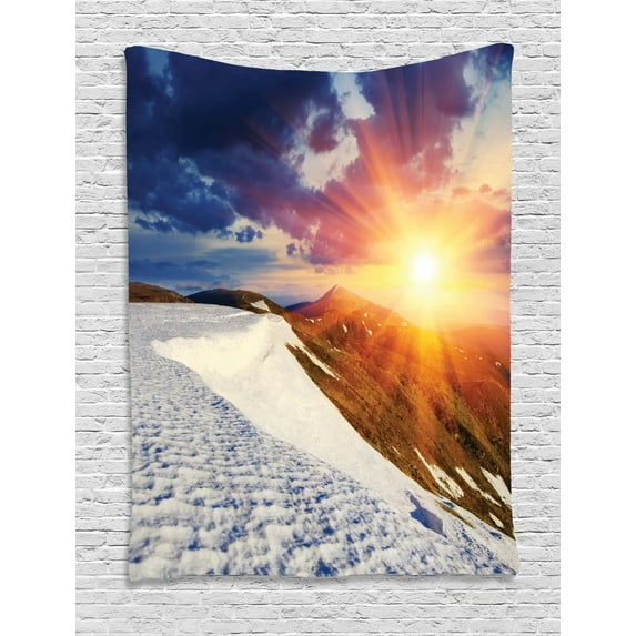 Snowy Mountain and Valley Sun Tapestry Wall Hanging for Living Room Bedroom Dorm